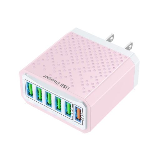 Multifunctional 6-Port USB Travel Charger, Pink US Plug - 1