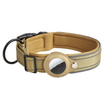 XL Dark Khaki AirTag Tracker Dog Collar with Neoprene & Reflective Lining - 1