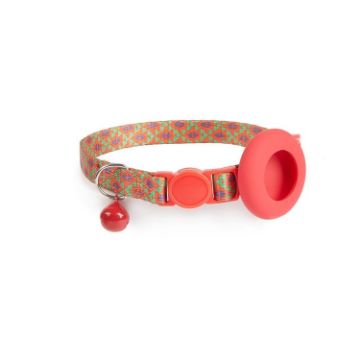 Pet Collar Holder for AirTag, Red Geometry Design, Bell & Buckle - 1