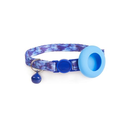 AirTag Pet Collar Holder, Blue Gradient Print, Bell & Safety Buckle - 1