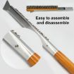 21" Wooden Handle Pizza Oven Brush with Stone Scraper, Steel Bristles - 5