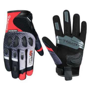 SULAITE Motorcycle Touch Screen Mesh Gloves, M (Black Red) - 1