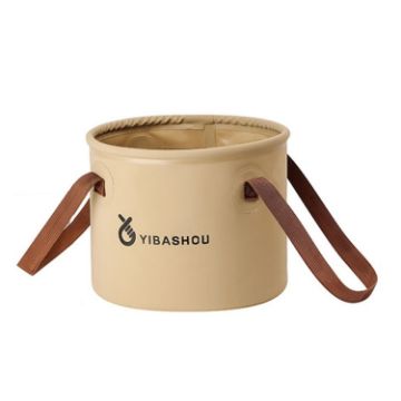 Folding Portable 10L Beige Camping Water Storage Bucket - 1