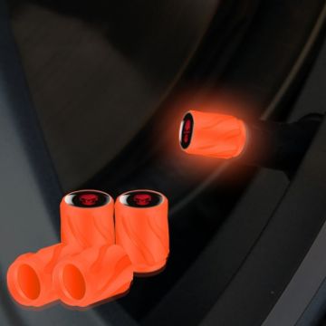 4pcs Luminous Car Motorcycle Tire Valve Cap, Orange Red Skull - 1