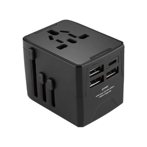 USB & USB-C Travel Plug Adapter - Universal Charger (Black) - 1