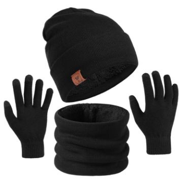 OZERO Black 3-In-1 Wool Set: Hat, Scarf & Gloves for Men & Women - 1