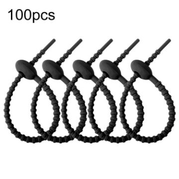100pcs Silicone Ties Multi-Use Bag Clips & Cable Winders (Black) - 1