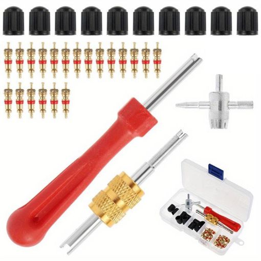 33pcs Tire Valve Core Tool & Repair Kit for Car Bicycle, Spec B - 1