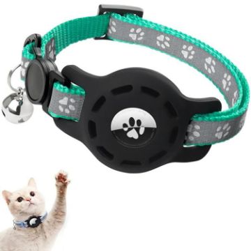 Reflective Green Cat Collar with Bell & AirTag Silicone Case - 1