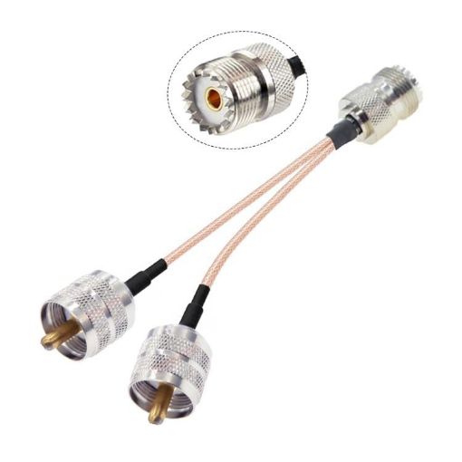 UHF Female to Dual UHF Male Adapter Cable SO239 to PL259Y 15cm - 1