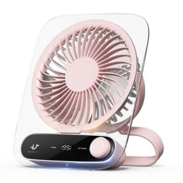 Clear Pink 199-Speed Desktop Wall-Mounted Fan with Light & Handle - 1