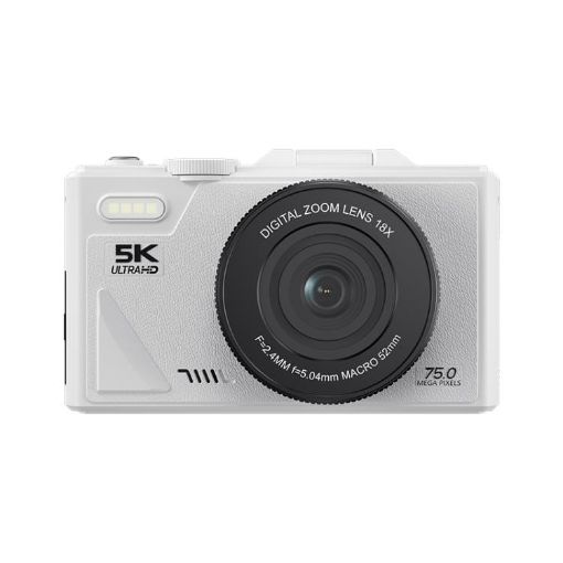 W1 5K HD 75MP Camera, 18X Zoom WiFi Recorder, Flip Screen (White) - 1