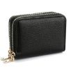 Women's Double Zipper PU Wallet - Large Capacity Card Holder (Black) - 4