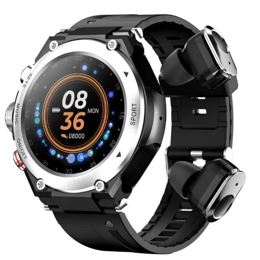 T92 2 in 1 Smart Watch & Bluetooth Headset, Heart Rate, Music, Silver - 1