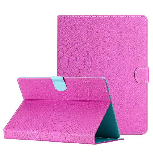Rose Red Crocodile Texture Leather Case for 10-inch Tablets - 1