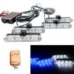 4 in 1 Car Grille Flash Lights 16 LEDs with Remote (White Blue) - 1