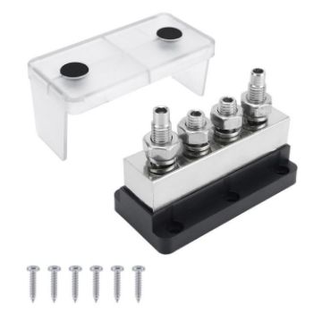 Black 600A RV Yacht Heavy Duty Copper Busbar Terminal 4 Stud Bolt - 1