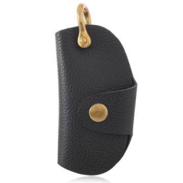 Vintage Pebbled Leather Key Holder with Belt Clip (Black) - 1