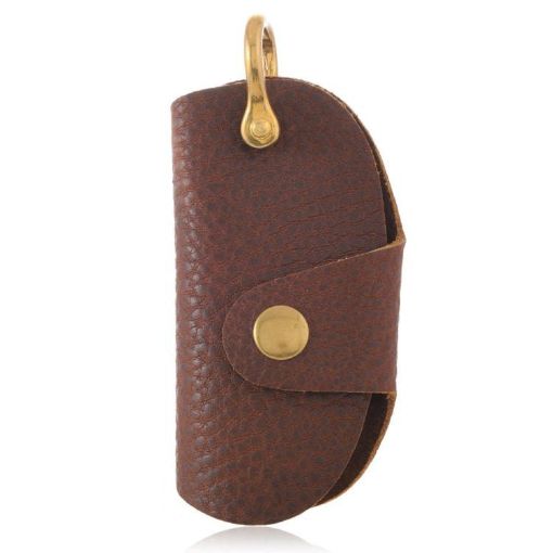 Vintage Pebbled Leather Key Holder - Genuine Leather Keychain - 1