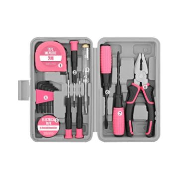 15-Piece Pink Multifunctional Home Hardware Repair Toolbox Set - 1
