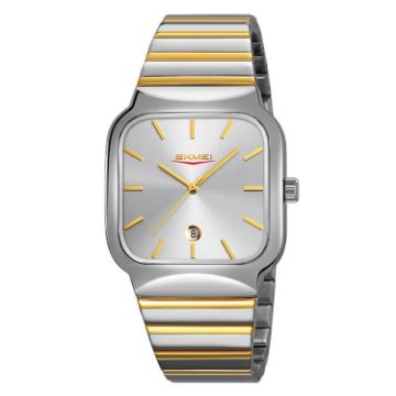 SKMEI 9361 Steel Strap Silver Gold Square Quartz Watch - 1