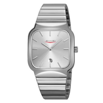 SKMEI 9361 Silver Steel Strap Textured Dial Square Quartz Watch - 1