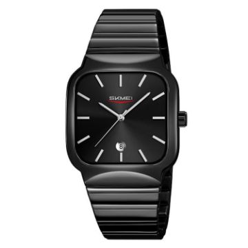 SKMEI 9361 Black Steel Strap Square Quartz Business Watch - 1