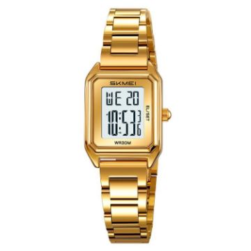 SKMEI 2493 Women's Gold Square Steel Strap Electronic Watch - 1