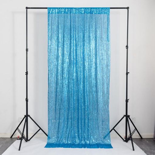 Lake Blue Embroidered Sequin Curtains 240x240cm for Events - 1