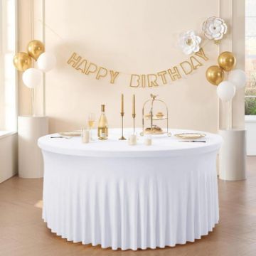 White 5FT Round Polyester Elastic Tablecloth Cover Skirt - 1