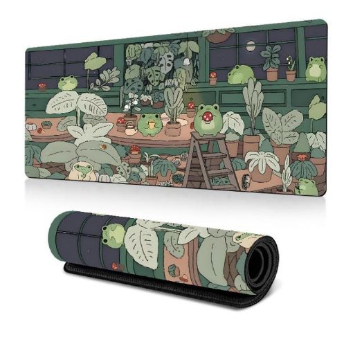 Cute Green Frog Mouse Pad - Non-Slip Rubber Base, 300x600x3mm - 1