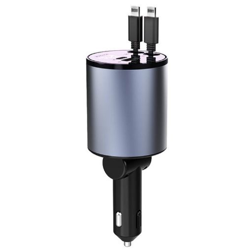 100W Retractable Car Charger, 8 Pin+8 Pin Cigarette Lighter (2.4A) - 1
