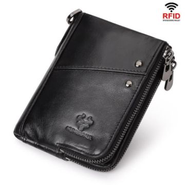 HUMERPAUL BP852 Black RFID Leather Anti-Theft Double Zipper Wallet - 1