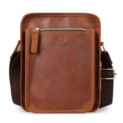HUMERPAUL MH702 Men's Light Brown Leather Crossbody Shoulder Bag - 1