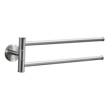 Stainless Steel Rotating Bathroom Towel Rack, Brushed Two Poles - 1