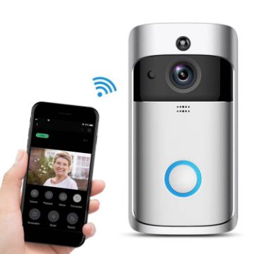 M4 720P Smart WIFI Doorbell - 3 Batteries, Night Vision, Silver - 1