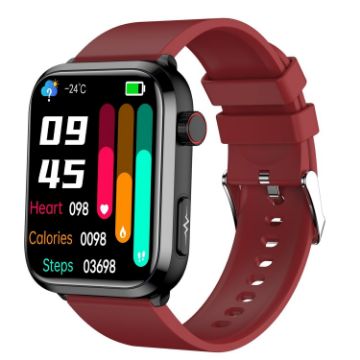 ET210 Smart Watch - 1.91" IPS Screen, IP67 Waterproof, Temp & ECG, Red - 1