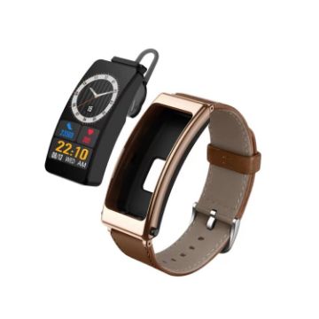 K13 1.14" Smart Watch with Detachable Earphone & Leather Band, Brown - 1