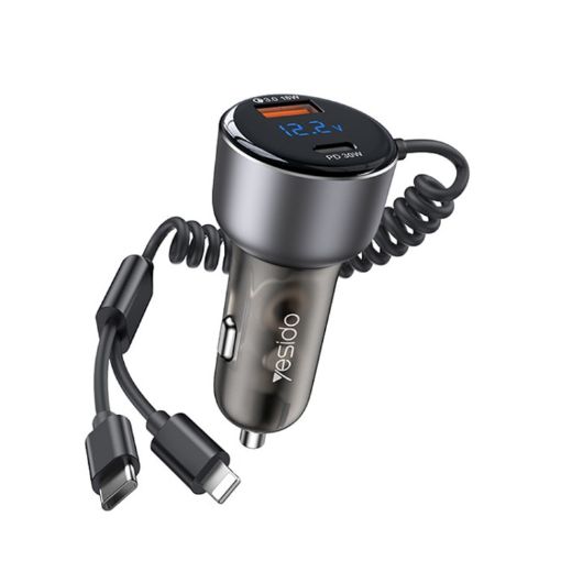 Yesido Y58 60W PD QC3.0 Dual Port Car Charger with USB-C & 8 Pin Cable - 1