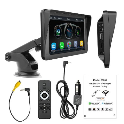 B5300 7" Wireless CarPlay Bluetooth MP5 Player with Remote Control - 1
