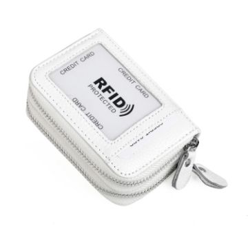 White Genuine Leather RFID Blocking Card Holder Wallet, 10.5x7x4cm - 1