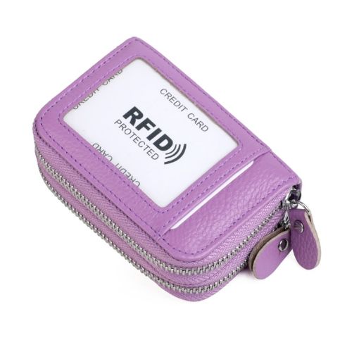 Light Purple Genuine Leather RFID Blocking Card Holder Wallet 10.5x7x4cm - 1