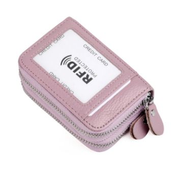 Lavender Genuine Leather RFID Blocking Wallet - Dual Zipper Card Holder - 1
