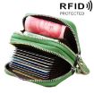 Genuine Leather RFID Blocking Zipper Card Holder Wallet, Green, 10.5x7x4cm - 1
