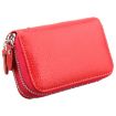 Red Genuine Leather Card Holder Wallet - RFID Blocking, Dual Zipper, 10.5x7x4cm - 3