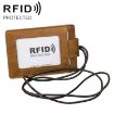 KB153 RFID Leather Card Holder ID Badge with Lanyard - Yellowish-brown - 1