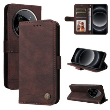 Xiaomi 14 Ultra Leather Phone Case - Brown, Life Tree Design - 1