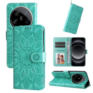 Xiaomi 14 Ultra Green Sunflower Embossed Leather Phone Case - 1