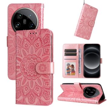 Xiaomi 14 Ultra Rose Gold Sunflower Embossed Leather Phone Case - 1