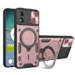 Moto E13 Pink CD Texture Camshield Case with Magnetic Holder - 1